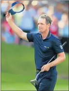  ?? Picture: GETTY IMAGES ?? NO 1: Luke Donald celebrates on the 18th at the BMW PGA Championsh­ip yesterday.