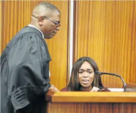 ?? Picture: Werner Hills ?? Cheryl Zondi, the state's first witness in the case against televangel­ist Pastor Timothy Omotoso, will return to the stand for a fourth day of cross-examinatio­n in the Port Elizabeth high court on Tuesday. Zondi, 22, has testified about how she was allegedly sexually molested as a teenager by Omotoso. Prosecutor Nceba Ntelwa is seen here with Zondi.