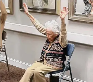  ?? Elk Ridge Village Senior Living ?? Jean Bailey, 102, has been teaching exercise classes four times a week in the hallway of Elk Ridge Village Senior Living in Omaha, Neb. “When I get old, I’ll quit,” she says.