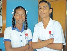  ?? Photo: Shratika Naidu ?? Tabia Sanatan College newly inducted headgirl Dipshika Chand and headboy Prasit Narayan in Labasa on February 6, 2018.