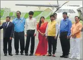  ?? HT PHOTO ?? UP minister Nand Gopal Gupta (in waistcoat ) and others after the ▪ inaugurati­on of UDAN.