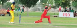  ??  ?? A file photo of Oman’s Jatinder Singh in action against Uganda during their ICC WCL Division Three game at Al Amerat