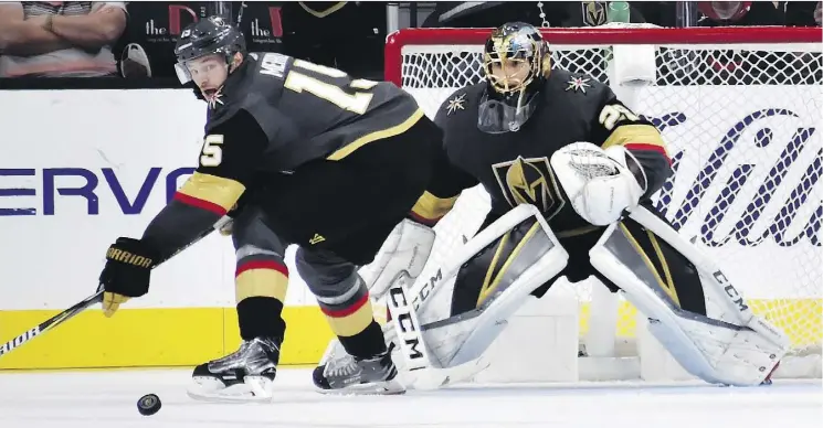  ?? DAVID BECKER/THE ASSOCIATED PRESS ?? The inconsiste­ncy of goalie Marc-Andre Fleury is one of the reasons why the Vegas Golden Knights have struggled out of the gate this season.