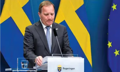  ??  ?? Stefan Löfven speaks during a press conference after the no-confidence vote on Monday. Photograph: Anders Wiklund/EPA