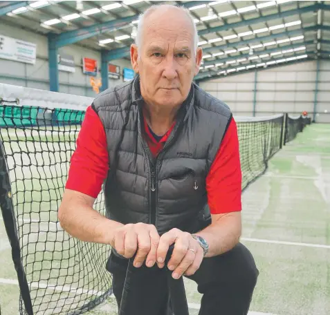  ??  ?? FRUSTRATED: David Hicks inside the vast North Geelong Centre Court Indoor Tennis Centre which remains shut. Picture: ALAN BARBER