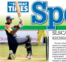  ??  ?? An ungainly shot and he is bowled……the Schools T-20 tournament in progress at the CCC grounds, yesterday. (pic Mangala Weeraseker­a)