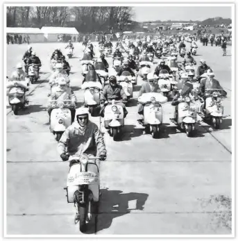  ??  ?? Right: Bob Wilkinson l eading his Lambretta troops – or foot soldiers, as Peter Agg referred to them – at RAF Biggin Hill.