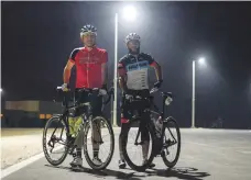  ??  ?? Al Raha Cycling members Peter Manson, left, and Sherif Said have been training at Al Hudayriat Island