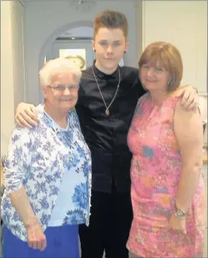  ??  ?? STEPPING ONTO THE
STAGE: Dominic Potter with mum Pauline, right, and his gran – he first performed in front of a large audience at his grandad’s funeral