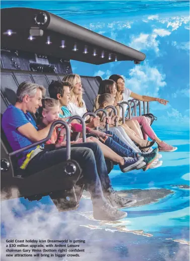  ??  ?? Gold Coast holiday icon Dreamworld is getting a $30 million upgrade, with Ardent Leisure chairman Gary Weiss (bottom right) confident new attraction­s will bring in bigger crowds.