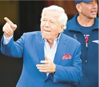  ?? DAVID RICHARD/AP ?? All signs point toward Patriots owner Robert Kraft being unhappy with the team’s offense in 2022. Here he gestures during an Oct. 16, 2022 game against the Cleveland Browns.