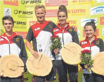  ?? FOTO: TG TUTTLINGEN ?? Die vier Weltcup-Top-10-Fahrer der TG Tuttlingen (von links nach rechts): Manuel Wlcek, Moritz Doms, Elea Börsig, Lisa Schmid