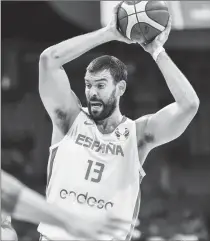  ?? Associated Press photo ?? Spain’s Marc Gasol is shown in action during a Group C match against Iran in the FIBA Basketball World Cup 2019 in Guangzhou in south China’s Guangdong province last week.