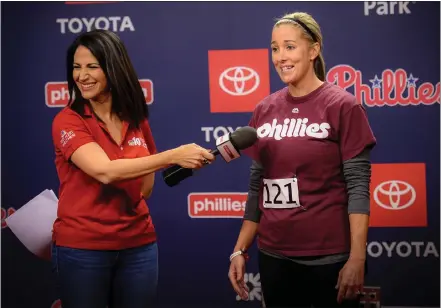  ?? SUBMITTED PHOTOS ?? Chrissy Devlin of West Chester takes part in the interview process as she tries out to become a Phillies ball girl at age 45.