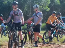  ?? ?? Cyclists taking part in the Absa Cape Epic training camp arrive at Yarrow Interrnedi­ate School on Saturday.