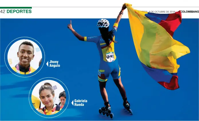  ?? FOTOS AFP Y CORTESÍA BUENOS AIRES-2018 ?? Jhony Angulo Gabriela Rueda Colombia dominó en el estreno del patinaje de velocidad en el programa de los Juegos Olímpico.