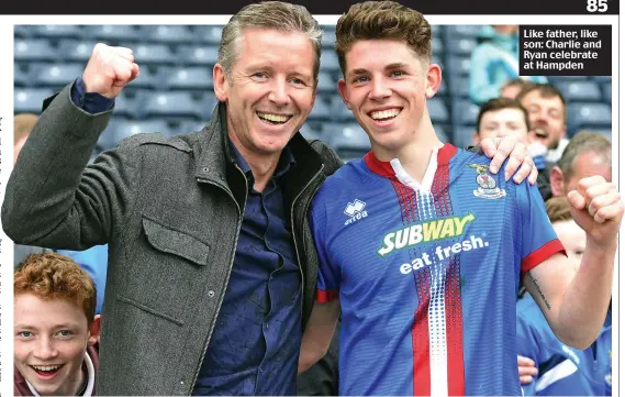  ??  ?? Like father, like son: Charlie and Ryan celebrate at Hampden