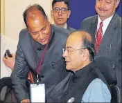  ?? HT PHOTO ?? Himachal chief minister Jai Ram Thakur with Union finance minister Arun Jaitley during the prebudget meeting of finance ministers in New Delhi on Thursday.