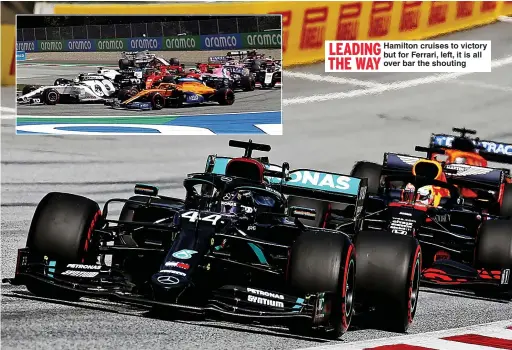  ?? Main picture: PA IMAGES ?? LEADING
Hamilton cruises to victory but for Ferrari, left, it is all THE WAY
over bar the shouting