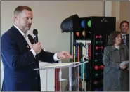  ?? (Arkansas Democrat-Gazette/Thomas Saccente) ?? Ryan Gehrig, president of Mercy Hospital Fort Smith, speaks last week during an open house and blessing ceremony for the expanded Mercy Hospital Ozark.