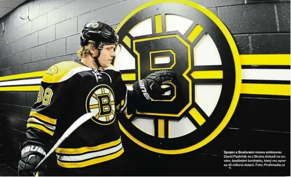  ??  ?? Spojen s Bostonem novou smlouvou David Pastrňák se s Bruins dohodl na novém, šestiletém kontraktu, který mu vynese 40 milionů dolarů. Foto: Profimedia.cz