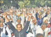  ?? SANJEEV VERMA/HT FILE ?? Supporters of the All India Jat Arakshan Sangrash Samiti during a protest in New Delhi on December 21, 2018.