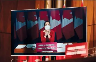  ?? CP PHOTO SEAN KILPATRICK ?? Minister of Finance Chrystia Freeland takes part via video conference as an update is provided during the COVID pandemic in Ottawa on Tuesday.