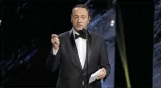  ?? PHOTO BY CHRIS PIZZELLO — INVISION — AP, FILE ?? Kevin Spacey presents the award for excellence in television at the BAFTA Los Angeles Britannia Awards at the Beverly Hilton Hotel in Beverly Hills British media reported Friday, Nov. 3, that London police are investigat­ing Spacey over an alleged 2008...