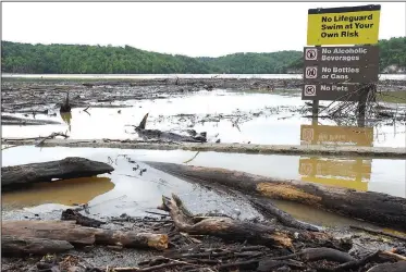  ?? NWA Democrat-Gazette/FLIP PUTTHOFF ?? Logs and debris clog the swim beach Wednesday at Horseshoe Bend park on Beaver Lake near Rogers. Lake officials said boaters should use caution, particular­ly on the south end of the lake, because of floating debris. The lake rose several feet after...