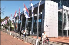  ?? ?? Republika Srpska flags are flown in front of government buildings in the western Bosnian town of Banja Luka.