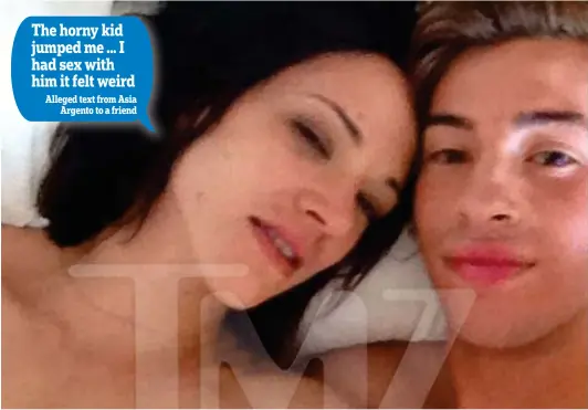  ??  ?? Intimate: Asia Argento and Jimmy Bennett apparently naked in bed together in the photo obtained by showbiz site TMZ