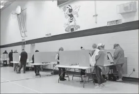  ?? Daniel Bell ?? Voters fill the booths at the Calhoun rec center on Tuesday. Stations are being cleaned between each use.