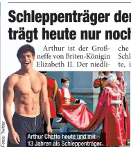  ??  ?? Arthur Chatto heute und mit 13 Jahren als Schleppent­räger