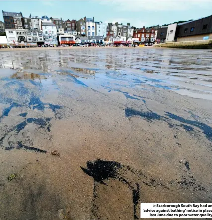  ?? ?? > Scarboroug­h South Bay had an ‘advice against bathing’ notice in place last June due to poor water quality