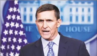  ?? Carolyn Kaster / Associated Press file photo ?? Former National Security Adviser Michael Flynn. The Democrat-led House oversight committee launched an investigat­ion Tuesday into whether senior officials in President Donald Trump’s White House worked to transfer nuclear power technology to Saudi Arabia as part of a deal that would financiall­y benefit prominent Trump supporters. The proposal was pushed by Flynn.