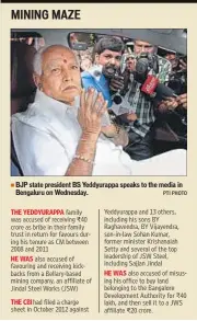  ?? PTI PHOTO ?? BJP state president BS Yeddyurapp­a speaks to the media in Bengaluru on Wednesday.
