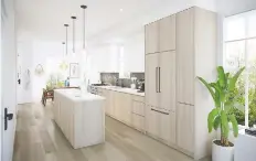  ??  ?? Buyers can choose from two colour palettes, including the Freya scheme, which features white countertop­s and lighter wood-tone lower cabinets.