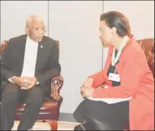  ?? (Ministry of the Presidency Patricia Scotland photo) ?? President David Granger meeting with Secretary General of the Commonweal­th,