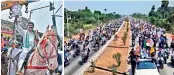  ?? DC ?? Left: In Vijayawada West, YSRC MLA candidate Sk Asif arrived to file his nomination, riding on a horse. This violated the MCC. Right: Pawan Kalyan led a rally of Jana Sena supporters, causing a blockade on the road. —