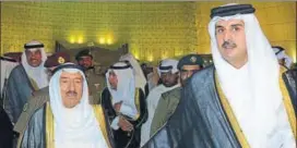  ?? AP ?? Kuwait Emir Sheikh Sabah Al Ahmad Al Sabah (left) with Qatar Emir Sheikh Tamim bin Hamad Al Thani in Doha. Kuwait is mediating between Qatar and the Arab states.