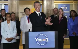  ?? DAMIAN DOVARGANES — THE ASSOCIATED PRESS ?? Gov. Gavin Newsom speaks in support of Propositio­n 1, a $6.38billion bond ballot measure, during a news conference at the Los Angeles General Medical Center in Los Angeles on Jan. 3. California voters have passed the measure.