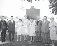  ??  ?? The unveiling of “When You and I Were Young, Maggie” heritage plaque in the early 1960s in Glanford. Photo courtesy of Glanbrook Heritage Society.