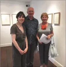  ??  ?? Artist Hazel Egan with her parents at the opening of her exhibition at the Hamilton Gallery.