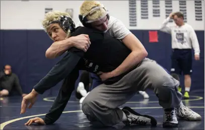  ?? Ellen Schmidt Las Vegas Review-journal @ellenkschm­idt_ ?? Seniors Weston Presser, right, and Matt Van Riel will compete for Shadow Ridge in the Class 4A state tournament.