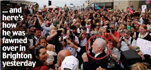  ??  ?? Activists: Jeremy Corbyn is surrounded by supporters as he makes a speech outside the Unison union’s conference
