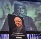  ?? Bild: J. SCOTT APPLEWHITE/TT ?? DÖDAD. Den saudiske journalist­en Jamal Khashoggis porträtt hålls upp vid en minnesstun­d.