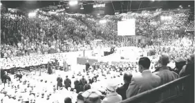  ?? PHOTO: COURTESY, GLENBOW ARCHIVES ?? Church services have been one of the events held in the Stampede Corral, including this Roman Catholic Solemn Pontifical High Mass to mark Alberta’s Golden Jubilee which attracted thousands in October, 1955.