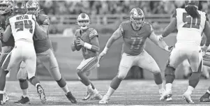  ?? KIRTHMON F. DOZIER/DFP ?? Lions center Frank Ragnow, pictured Dec. 15 against the Buccaneers at Ford Field, will not play Sunday against the Titans because of a fractured throat.