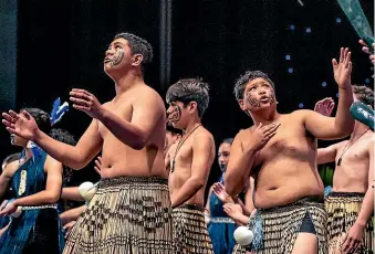  ?? DAVID UNWIN/STUFF ?? Kyran Carmont, 13, left, and Caleb Pehi, 13, perform with the Palmerston North Intermedia­te Normal School kapa haka group.