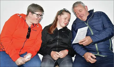  ?? Photo by www. deniswalsh­photograph­y. ?? Alanna, Clodagh and Gerard Donegan from Moyvane enjoying their night out and all the racing action at the Kingdom Greyhound Stadium last Friday night.
